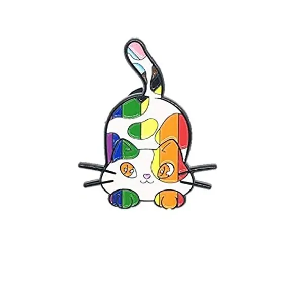 
                            Progress Pride Calico Cat Enamel Pin in Trans BIPOC Inclusive LGBT+ Flag Colors
                        