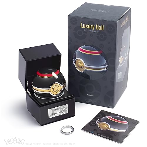 The Wand Company Pokémon Poké Ball Authentic Replicas - Realistic, Electronic, Die-Cast Poké Ball with Display Case Light Features (Luxury Ball) - Luxury Ball