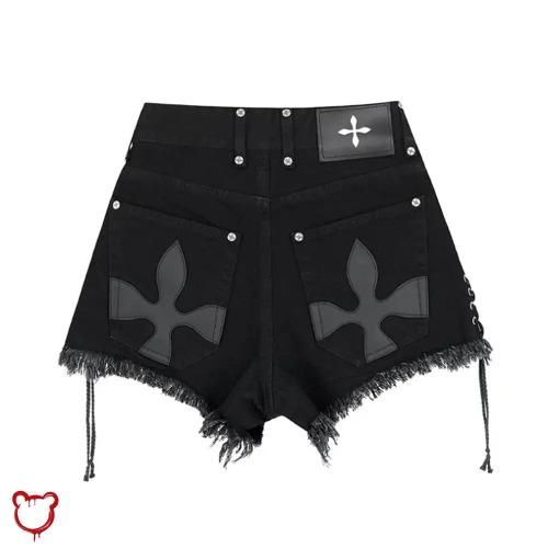 Black lace-up shorts - Black / S