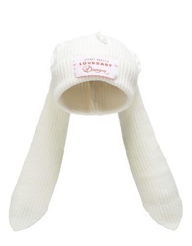 Knit Beanie Hats Cute Bunny Long Ears Funny Hat Fluffy Winter Cap Warm Knit Rabbit Crochet Skull Cap Outdoor Slouchy Hat - White