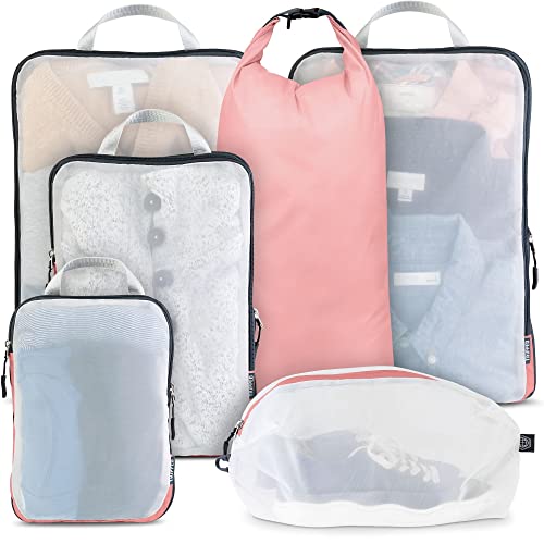 Large Packing Cube Set with See Through Mesh- Compression Packing Cubes Travel Organizers (Dusty Rose) - Dusty Rose
