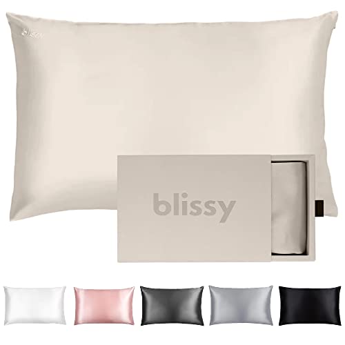 Blissy Silk Pillowcase - 100% Pure Mulberry Silk - 22 Momme 6A High-Grade Fibers - Silk Pillow Cover for Hair & Skin - Regular, Queen & King with Hidden Zipper (Standard, Champagne) - Standard - Champagne
