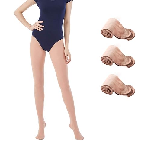 MANZI 3 Paare Ballettstrumpfhose für Mädchen und Damen Tanz Strumpfhosen mit Fuß 40 Den - XL - 3 Paare Natural Nude