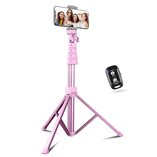 Sensyne 62" Phone Tripod & Selfie Stick, Extendable Cell Phone Tripod Stand with Wireless Remote and Phone Holder, Compatible with iPhone Android Phone, Camera - 62-inch - Pink