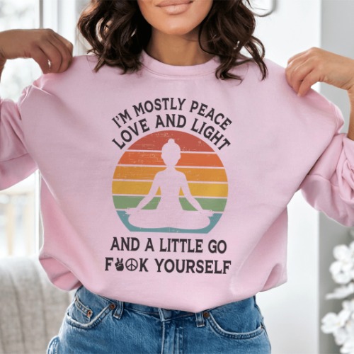 I'm Mostly Peace Love And Light Sweatshirt - Light Pink / S