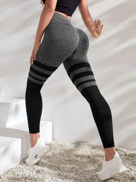Striped Print Wide Waistband Sports Leggings