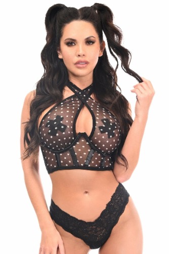 Lavish Polka Dot Mesh Underwire Cincher w/Built In Halter Top - Small / As Shown