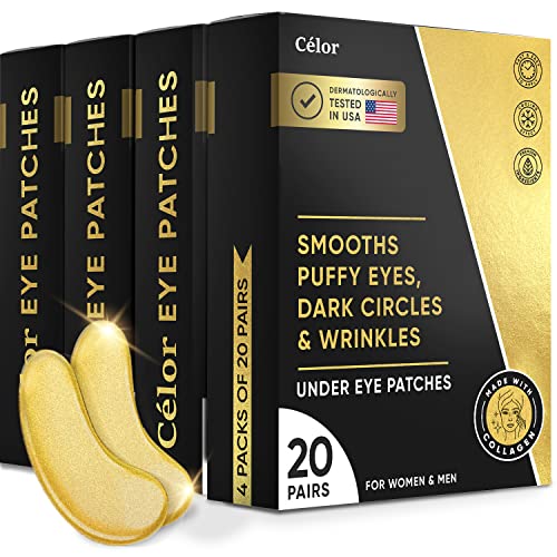 Celor Under Eye Patches for Puffy Eyes and Dark Circles - Eye Masks with Amino Acids & Collagen, Eye Care for Wrinkles - Birthday Gift for Women - Skincare Self Care - USA Tested (80 Pairs) - 1 Count (Pack of 80) - Gold