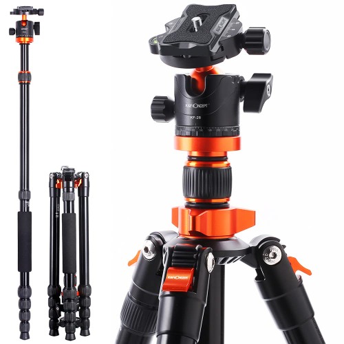 Camera Tripod, K&F Concept 67" Aluminum Tripod Monopod with Ball Head, Compact Travel Carrying Case for DSLR Canon Nikon Sony -Load Capacity 22lbs/10kg K255A4+BH-28L (Old Model TM2515M1)