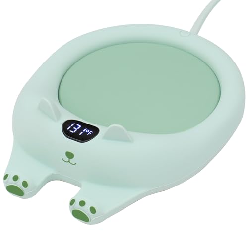PUSEE Mug Warmer,Coffee Warmer for Desk Candle Warmer Auto Shut Off,Coffee Cup Warmer with 3 Temp Settings,Electric Beverage Warmer Plate for Coffee,Tea,Water Milk and Cocoa(Not Include Cup) - Green Cat