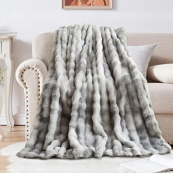 Manta Sofa de Felpa de Conejo Super Suave Cálida, Gruesa Franela 1000 g/m² Manta Cama Multifuncional Esponjosa para Dormitorio Sofá Viajes Niños Camping Blanket(Teñido Anudado Gris, 180 x 230 cm) - 180 x 230cm - Teñido Anudado Gris