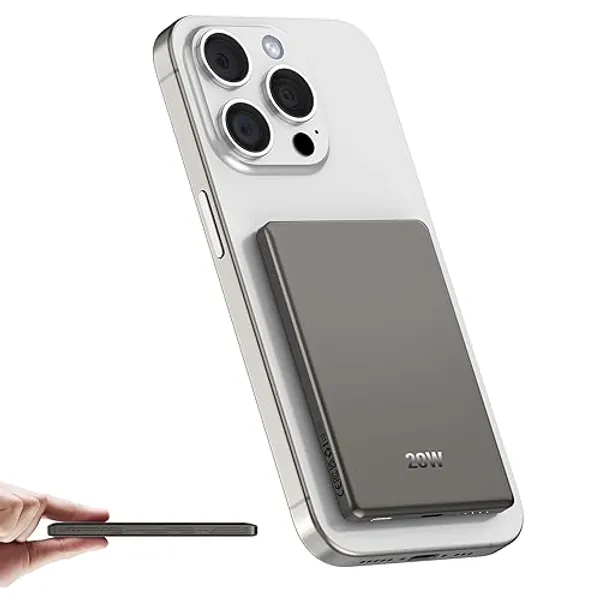 Power Bank 5000mAh, Cargador Portátil QC 3.0 PD 20W USB C Entrada&Salida Carga Rapida, Magnético Bateria Externa Inalámbrico con Luz indicadora LED, Powerbank para iPhone 16/15/14 Series(Gris) 2025 - Gris oscuro