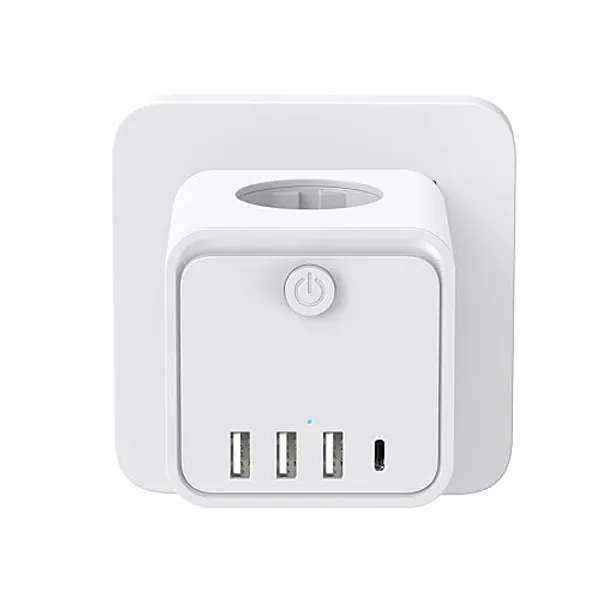 Cubo Enchufe USB 7 en 1，Ladron Enchufes Plano Múltiple con 3 Tomas (4000W/16A) Regleta Cubo,3 USB A 1 USB C, Cubo Enchufe Multiple Pared con Interruptor, Enchufe USB para Oficina, Cocina y Habitación - Blanco