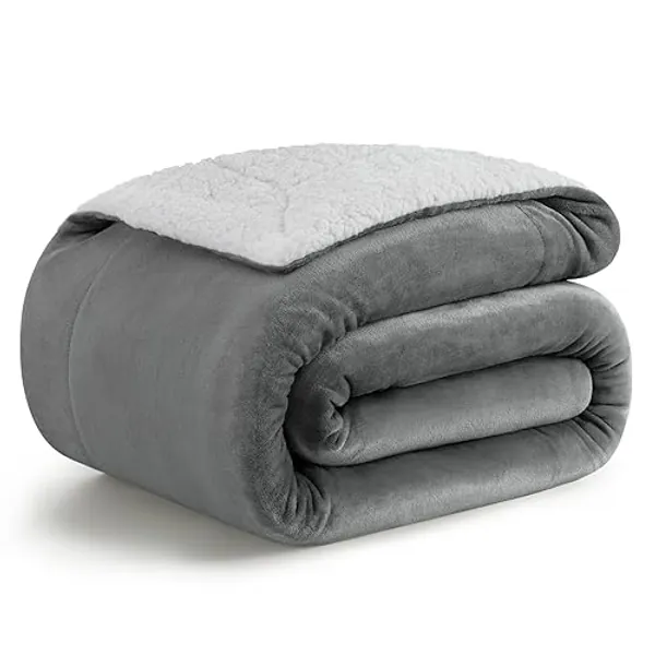 KANKAEU Mantas para Cama 200x230 cm, Manta para Sofá Gruesa y Suave, Manta Sherpa para Invierno, Manta Cama Polar Fácil de Limpiar - Gris Medio - 200x230 cm