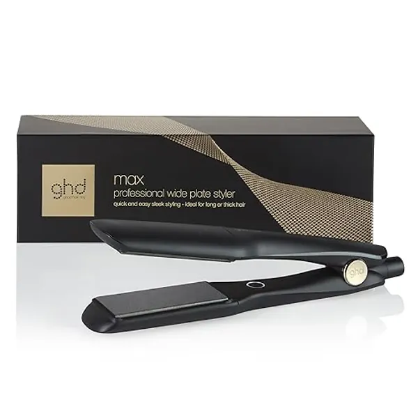 ghd max - plancha de pelo profesional con placas anchas para cabello largo, grueso o rizado, alisa y crea ondas en la mitad de tiempo, tecnología Dual-zone, temperatura óptima de peinado 185ºC, negro - ghd max