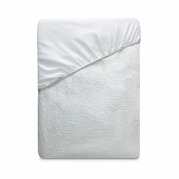 Duérmete Online - Funda Protector Rizo Ajustable para Colchón, Impermeable y Transpirable, Tacto Suave, Tejido Algodón Natural, Antiácaros y Antibacterias, Blanco, 150 x 190 - Blanco - 1 Unidad de 150 x 190 cm