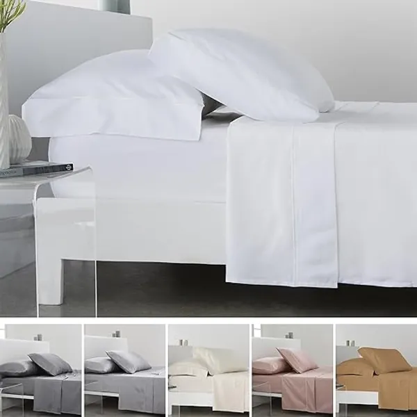 COTTON ARTean Juego de sabanas de Saten Algodon Egipcio DE 300 Hilos Blanco Cama de 150 x 190/200. 100% Algodon Egipcio Blanco. - Cama 150 X 190/200 - Blanco