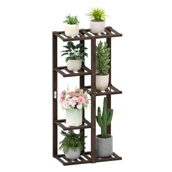 Chuuya Plant Stand,Bamboo Plant Shelf Indoor Outdoor, Build Your Mini Garden(7 Potted,Mocha)