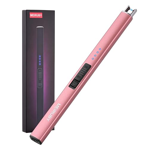 MEIRUBY Lighter Electric Candle Lighter, Stocking Stuffers for Adults Women Men Wife Sister Friend, Birthday for Women Mom, Rechargeable USB Lighter Arc Lighters for Candle Camping BBQ - Rose Gold