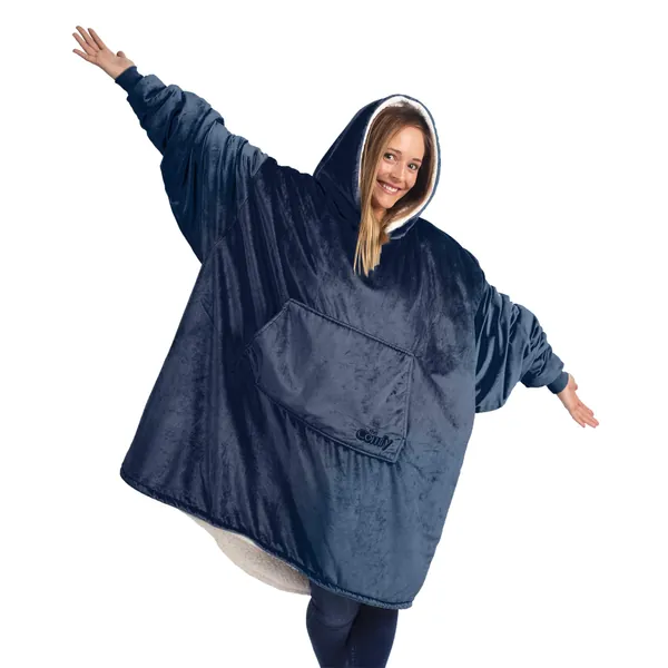 THE COMFY Original | Oversized Microfiber & Sherpa Wearable Blanket, Seen On Shark Tank, One Size Fits All (Blue)