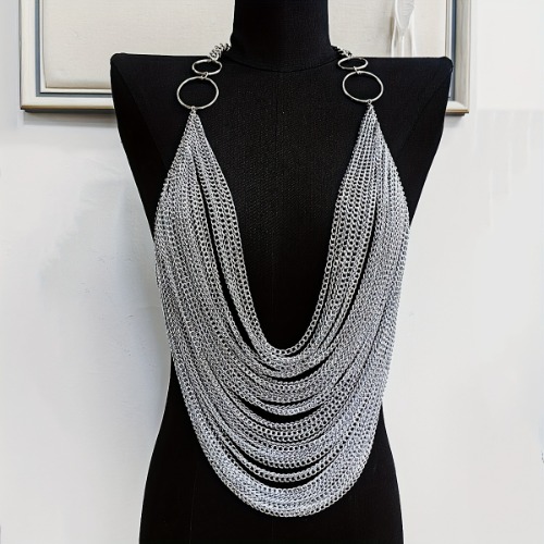 1PC Y2K Halter Silvery Body Chain For Concert Carnival And Street Rock Style Dressing Accessories
