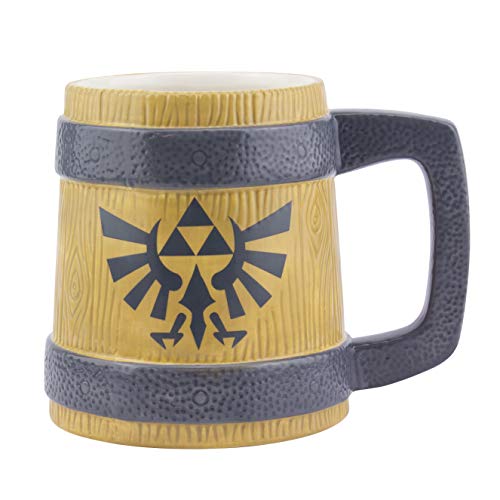 Paladone Legend of Zelda Hyrule Crest Mug - 600ml Ceramic Tankard-Style Coffee Cup, Wooden Barrel Design, Perfect for Gamers & Collectors, Official Nintendo Product