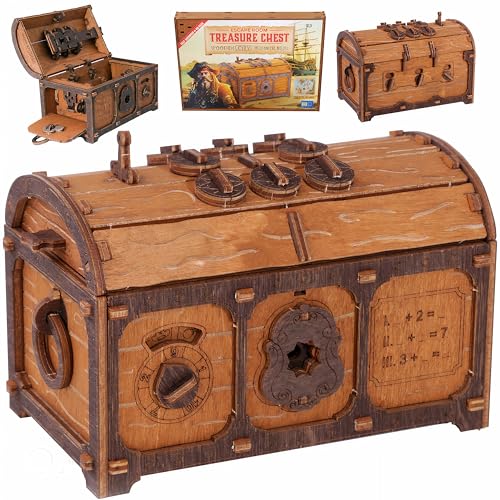 WOODEN.CITY Treasure Chest Escape Room in a Box - Hard Puzzle Box for Adults Wooden Kit - Cluebox Escape Puzzle - 3D Escape Room Puzzles - Wooden Mechanical Puzzles for Adults - Pirates Puzzle Box - Escape Room Treasure Chest