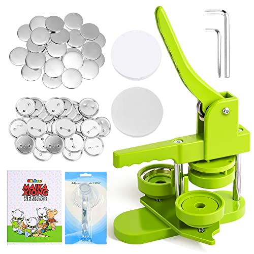 Button Maker Machine 58mm Pin Badge Maker Installation-Free DIY Pin Badge Button Maker Press Machine Badge Punch Press with Free 100pcs Button Parts Pictures Circle Cutter Magic Book - 58mm/2.25 inch Green Button Maker Kit