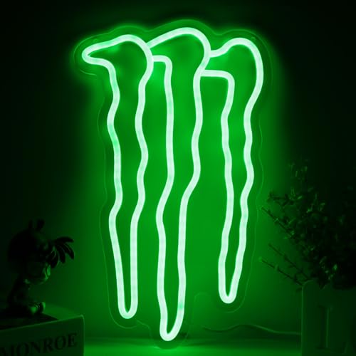 Green Monster Neon Signs Monster Claw Scratch Marks Neon Lights Vitality Logo Wall Art Decor for Office Home Man Cave Game Room Bedroom Best Gifts for Colleague Friend Boys Girls(Dimmable) - Green-Monster