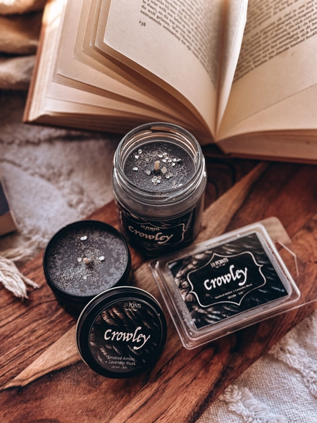 CROWLEY -  Good Omens Soy Candle - Scent: Smoked Amber & Lavender Musk