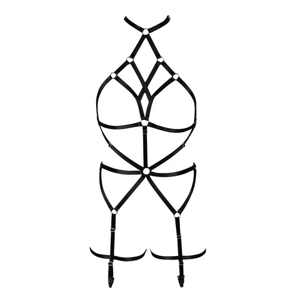 PETMHS Women's Full Body Harness Garter Belts Set Strappy Punk Dance Rave Wear