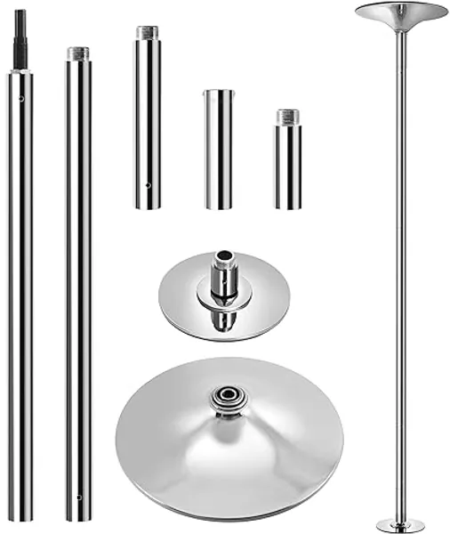 Yaheetech Professional Dance Pole Spinning Static Dancing Pole Portable Removable 45mm Dance Pole Kit for Exercise Club Party Pub Home w/Tools, Silver/Gold - Silver