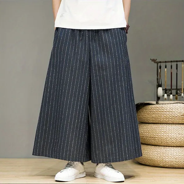 Pantalones Anchos De Algodón Para Hombre Con Rayas Y Bolsillos Para Primavera, Verano Y Actividades Al Aire Libre