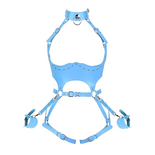 Waist Garter belt Punk Full body harness for women Photography Dance Rock Halloween Leather cage Chest strap set - Sky Blue