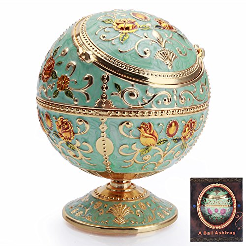 K COOL Windproof Ashtray with Lid Metal Portable Cigarettes Ashtray for Outdoors Indoors Hand Stamped Pattern Smoking Ashtray Fancy Gift for Men Women(Jade Green) ¡­ - Jade Green