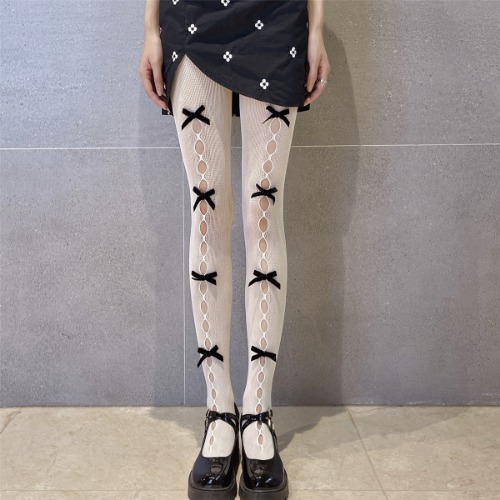 Black & White Harajuku Anime Bowknot Lace Up Tights