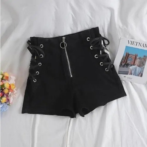 Kawaii Sky Blue Corset Denim Shorts for Sweet Summer Fashion - Black / M