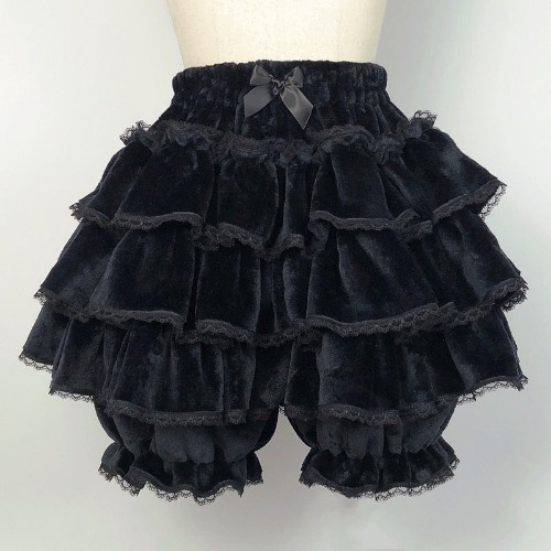 Fluffy Ruffled Bloomer Pants - Black