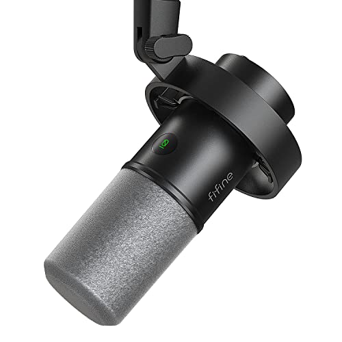 Fifine XLR/USB Podcast Microphone, PC Recording Dynamic Mic for Streaming, Studio, Vocal, Voice-Over, Instruments, Metal Cardioid Mic with Tap-to-Mute, Monitoring Headphone Jack, Gain Knob-K688 - Black