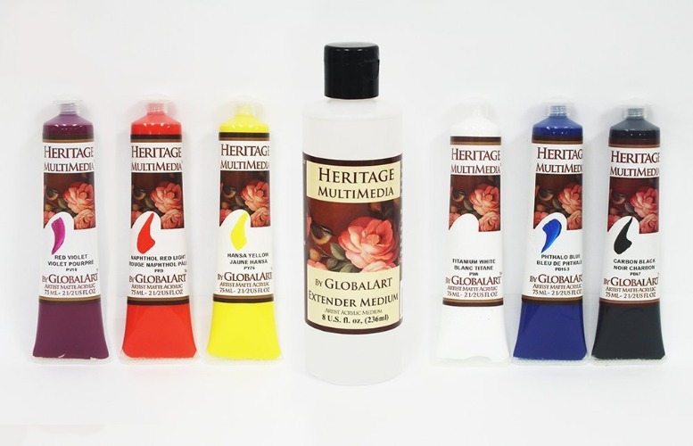 Heritage MultiMedia 6 Color Set with Extender Medium | Paints
