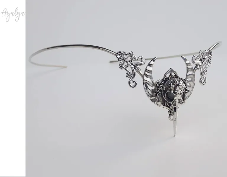 corona pagana luna e corvo - corona dea - corona gotica - tiara lunare - gioielli corvo - copricapo pagano - copricapo luna - fascia luna