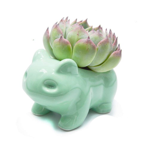 MengCat DIY Cartoon Flowerpot Cute Ceramic Art Pots Home Decorative Ceramic Art Vase Animal Shaped Green