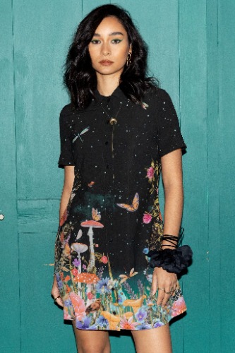 Fairytale Floral Short Sleeve Shirt Dress | XXL / Black