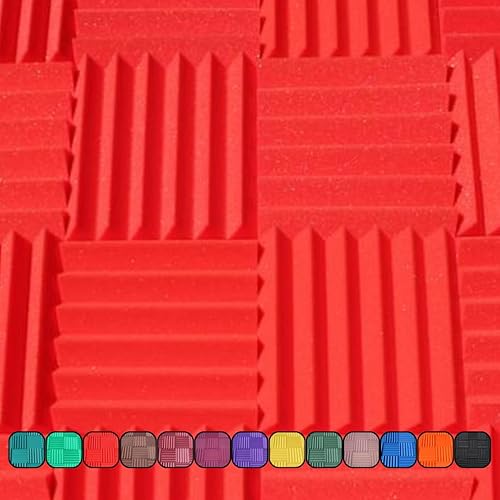 Soundproofing Acoustic Studio Foam - Red Color - Wedge Style Panels 12”x12”x2” Tiles - 4 Pack - Red
