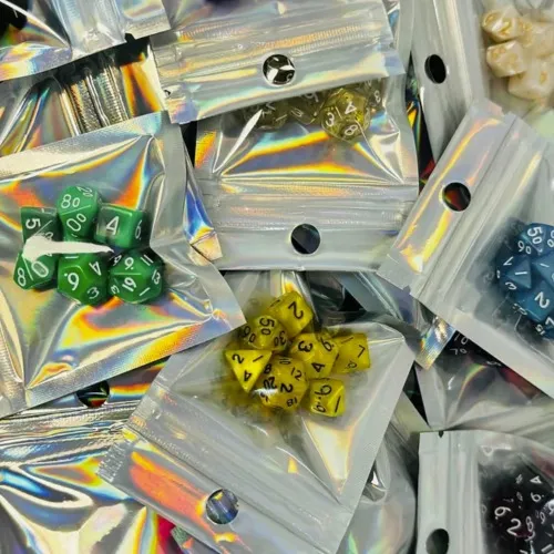 Mini Dice Set Scoop with Full 7pc Set of Micro Mini Metal Dice