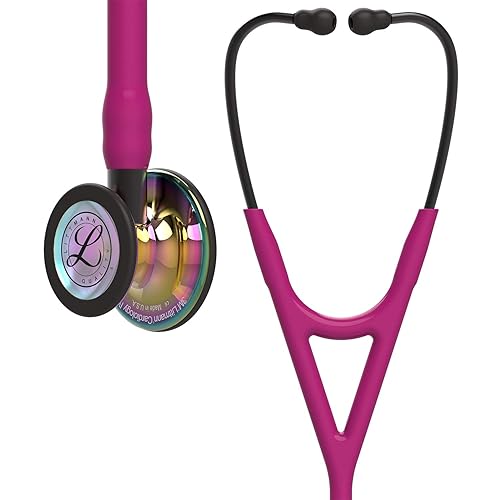 3M Littmann Cardiology IV Diagnostic Stethoscope, 6241, More Than 2X as Loud*, Weighs Less**, Stainless Steel High Polish Rainbow-Finish Chestpiece, 27" Raspberry Tube, Smoke Stem, and Headset - Raspberry Tube, Smoke Stem, Headset - High Polish Rainbow-Finish Chestpiece