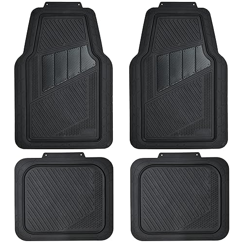 CAR PASS Heavy Duty Rubber Floor Mats 4-Piece Car Mat Set - Universal Waterproof Carbon Fiber Floor Mats for Car SUV Truck, Durable All-Weather Mats(Black) - Black