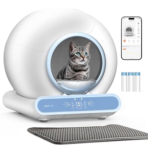 Self Cleaning Litter Box, Integrated Safety Automatic Cat Litter Box Self Cleaning 65L+9L for Multiple Cats, App Control, Odor Removal, Includes Mat & Liner (3 Rolls) - Blue - Blue