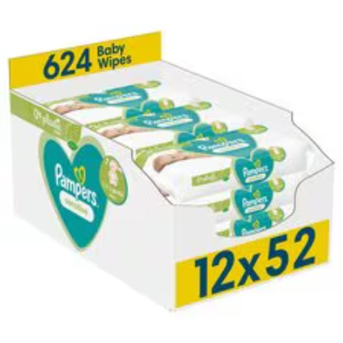Pampers Sensitive Baby Wipes 0% Plastic 12X52 Wipes