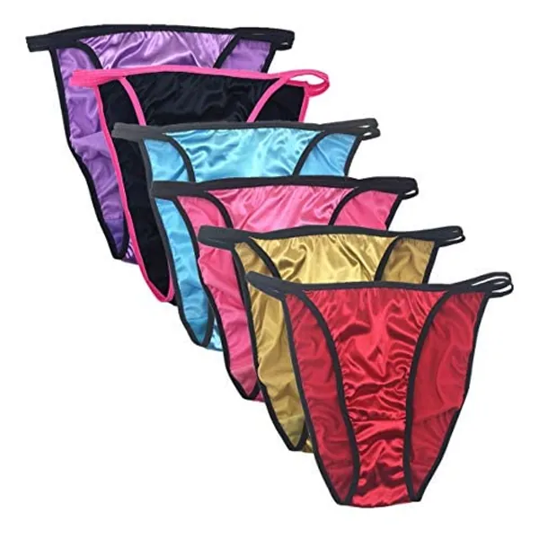 Colorful Star 6 Pack Women's Sexy Satin String Bikini Underwear Shine Smooth Underwear - Small - 1